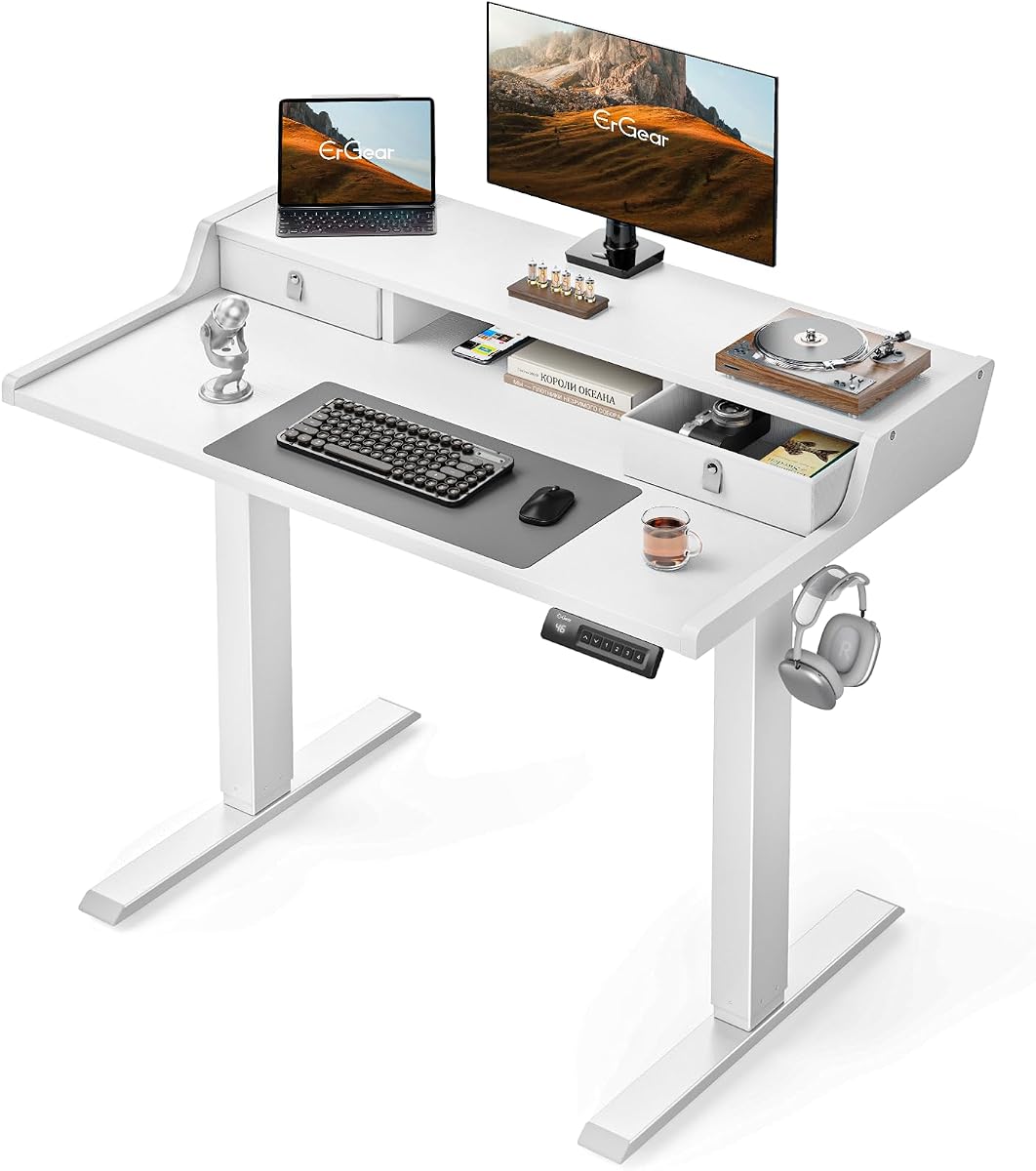 Standing Desk with Drawers, 40 x 24 in - White