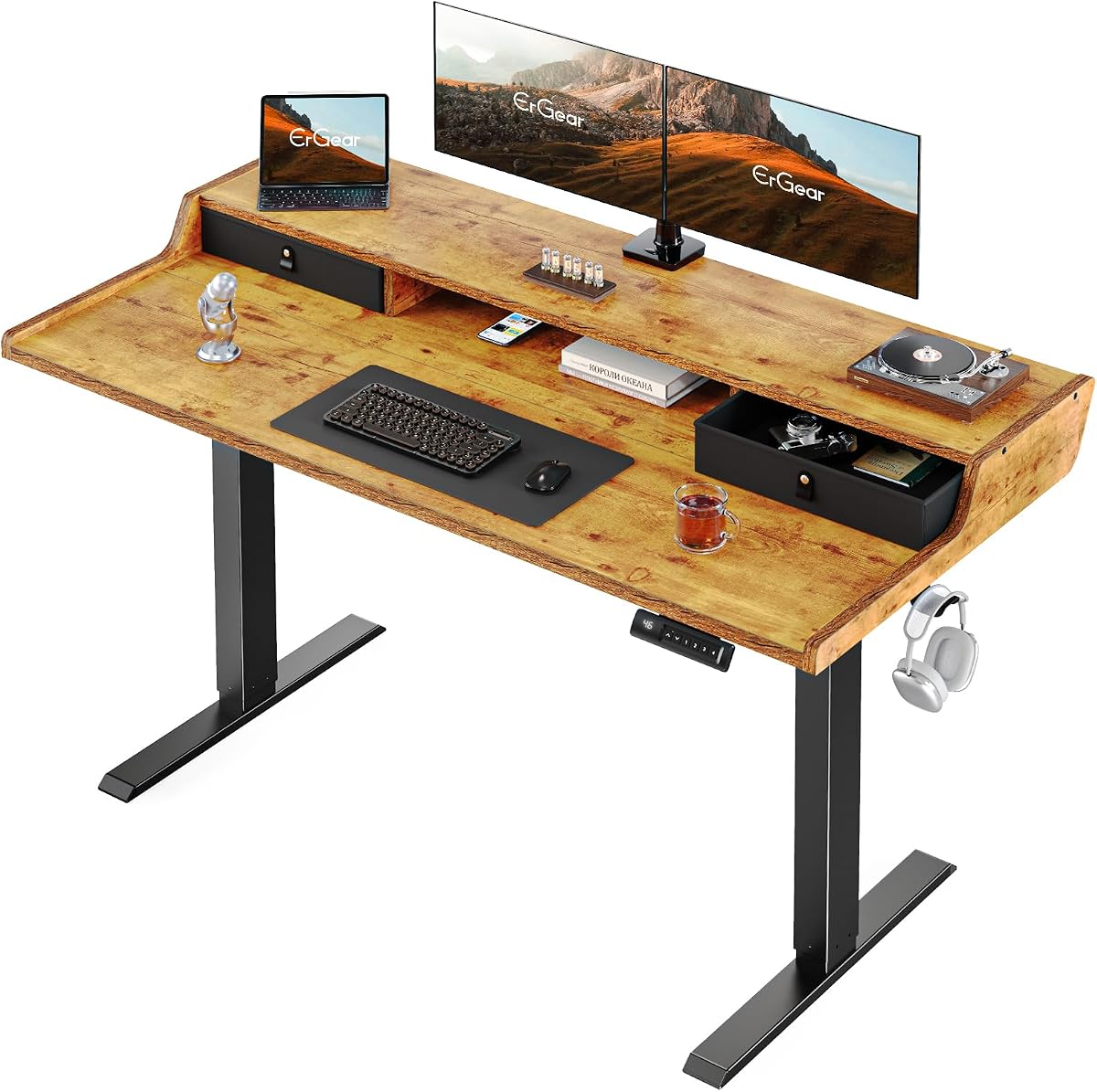 Standing Desk with Drawers, 48 x 24 in - Vintage Brown
