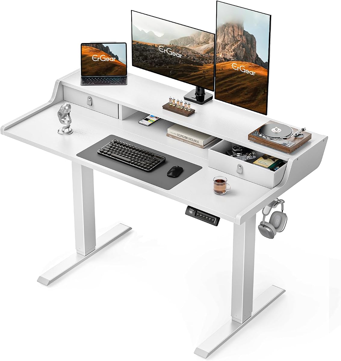 Standing Desk with Drawers, 48 x 24 in - White