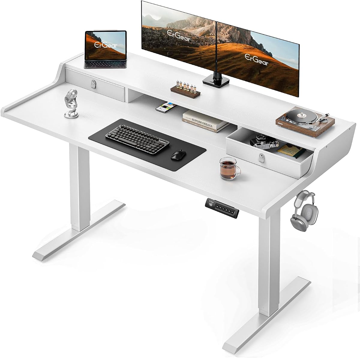 Standing Desk with Drawers, 55 x 28 in - White