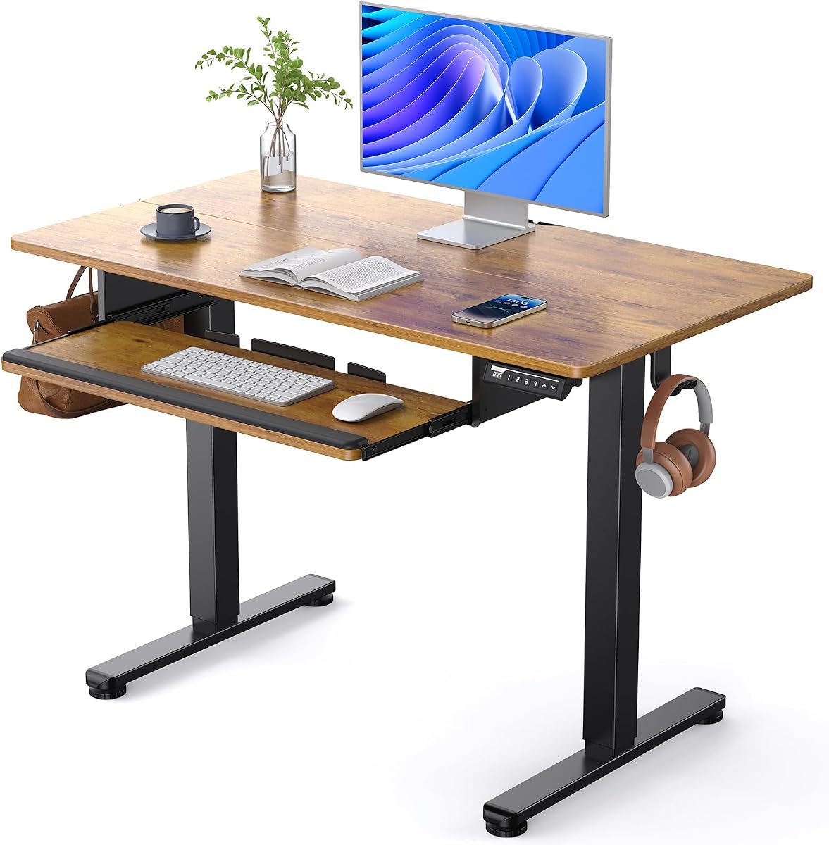 Standing Desk with Keyboard Tray, 44 x 24 in - Vintage Brown