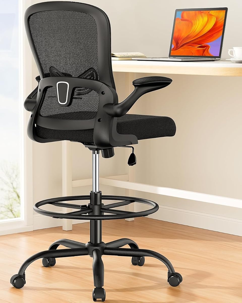 Drafting Chair with Footrest Ring - Black