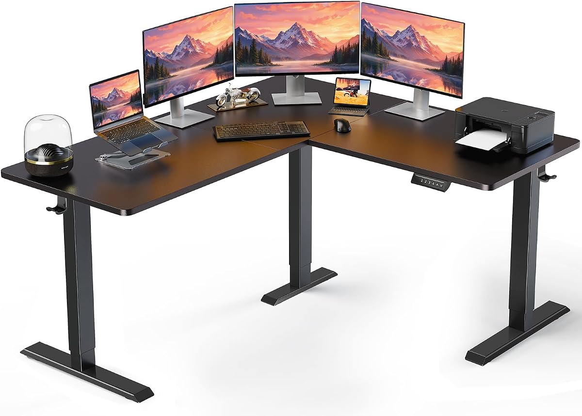 L-Shaped Electric Standing Desk, 63 in