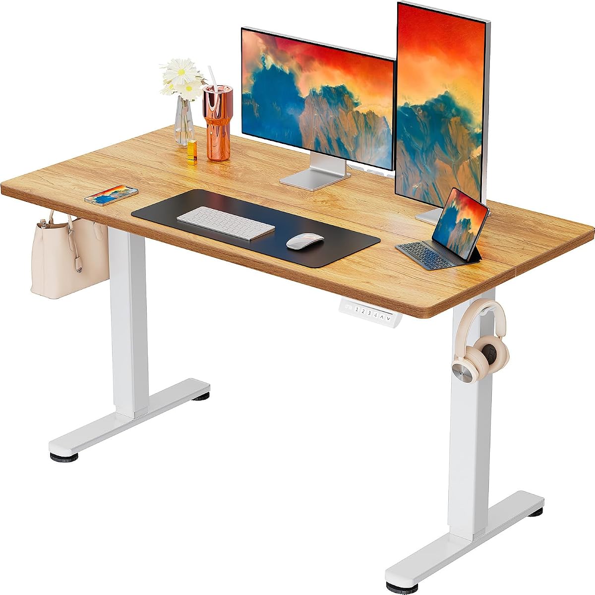 Electric Standing Desk, 48 x 24 in - Light Vintage Brown