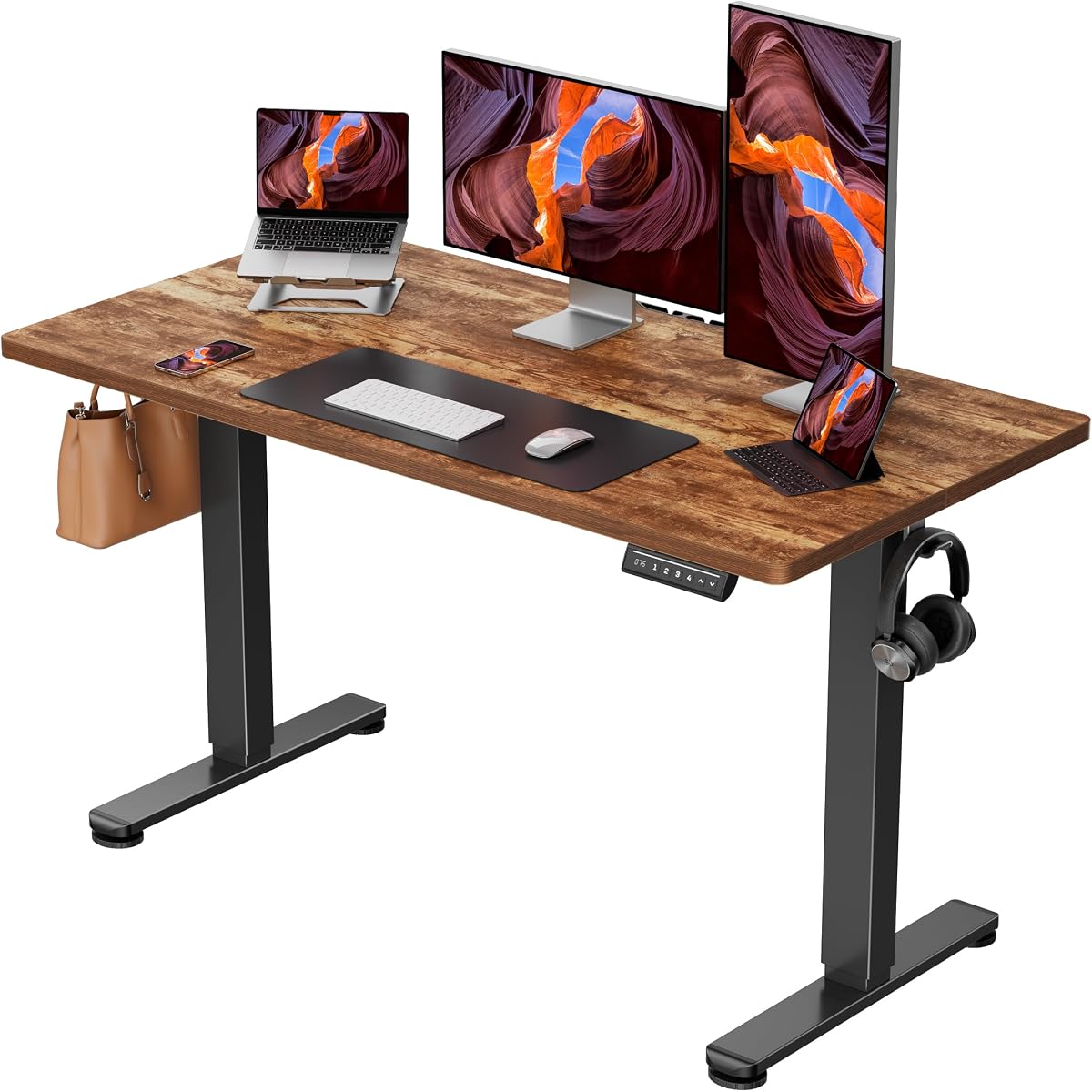 Electric Standing Desk, 48 x 24 in - Vintage Brown